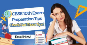 CBSE 10th exam preparation tips with a focused student studying, surrounded by books and study materials, ideal for exam success.