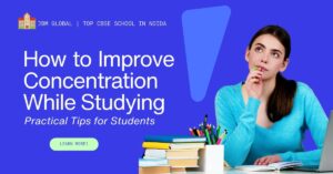 Female student focusing at her study desk with books, representing how to improve concentration while studying.