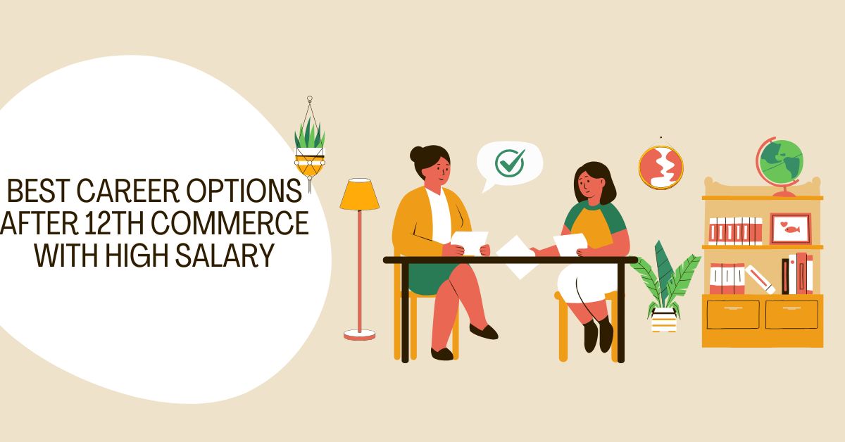 Illustration of students discussing career options after 12th commerce with guidance for high salary jobs